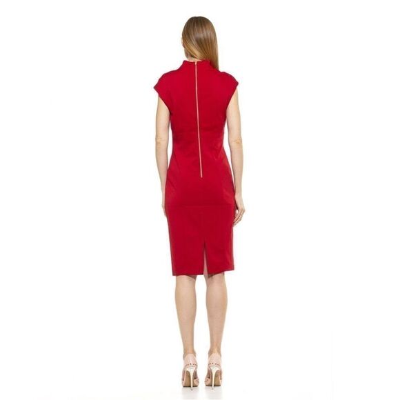 Alexia Admor NWT Katrina Splitneck Midi Sheath Dress Red Size S $245 - Picture 3 of 6